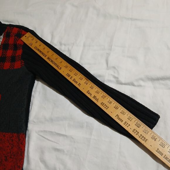 VTG Liz Claiborne Large Mock Neck Cotton Blend Red/Black/White Block Sweater - Picture 10 of 13